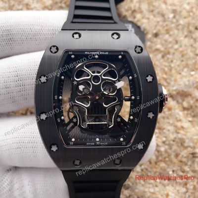 Swiss Richard Mille Skull Watch RM 052 Black Case Skull Face Black Rubber Band 